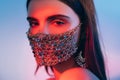 Neon light portrait pandemic fashion woman mask Royalty Free Stock Photo