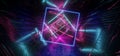 Neon Light Purple Blue Hyper Pentagonal Triangle Detailed Sci Fi Futuristic Alien Spaceship Reflective Metal Corridor Tunnel Gate