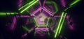 Neon Light Purple Green Hyper Pentagonal Triangle Detailed Sci Fi Futuristic Alien Spaceship Reflective Metal Corridor Tunnel Gate