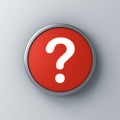 Neon light question mark icon in red round sign button isolated on dark white wall background Royalty Free Stock Photo