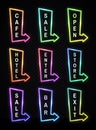 Neon light pointer sign cafe, sale, bar, open exit Royalty Free Stock Photo