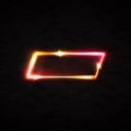 Neon light rectangle led or halogen lamp wall sign on black brick background. Red yellow power glowing bulb banner Royalty Free Stock Photo