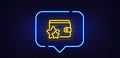 Loyalty program line icon. Bonus points. Discount wallet. Neon light speech bubble. Vector Royalty Free Stock Photo