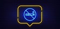 No smoking line icon. Stop smoke sign. Hotel service. Neon light speech bubble. Vector Royalty Free Stock Photo