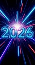 2026 Neon Light Speed Abstract Background, speed, futuristic technology, and the energy of a fast-moving New Year Royalty Free Stock Photo