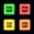 Neon light square set. Shining rectangle techno frame collection. Night club electric 3d banner on dark backdrop. Royalty Free Stock Photo