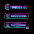 Neon light subscribe design collection isolated on black background