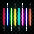 Neon light swords. crossed light, flash and sparkles.