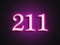 Pink glowing Neon light text effect of number 211. Royalty Free Stock Photo