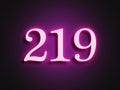 Pink glowing Neon light text effect of number 219. Royalty Free Stock Photo