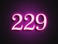 Pink glowing Neon light text effect of number 229. Royalty Free Stock Photo