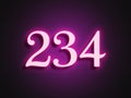 Pink glowing Neon light text effect of number 234. Royalty Free Stock Photo