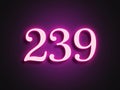 Pink glowing Neon light text effect of number 239. Royalty Free Stock Photo