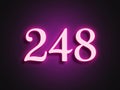 Pink glowing Neon light text effect of number 248. Royalty Free Stock Photo