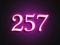 Pink glowing Neon light text effect of number 257. Royalty Free Stock Photo