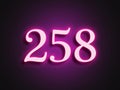 Pink glowing Neon light text effect of number 258. Royalty Free Stock Photo