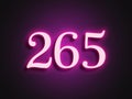 Pink glowing Neon light text effect of number 265. Royalty Free Stock Photo