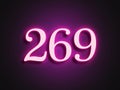 Pink glowing Neon light text effect of number 269. Royalty Free Stock Photo