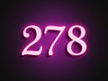 Pink glowing Neon light text effect of number 278. Royalty Free Stock Photo