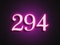 Pink glowing Neon light text effect of number 294. Royalty Free Stock Photo