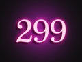 Pink glowing Neon light text effect of number 299. Royalty Free Stock Photo
