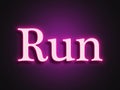 Pink glowing Neon light text effect of word Run. Royalty Free Stock Photo