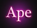 Pink glowing Neon light text effect of word Ape. Royalty Free Stock Photo