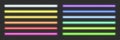 Neon light tubes set on transparent background. Blue, white, yellow, orange, green, pink, red led lines glowing vector Royalty Free Stock Photo