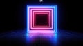 Neon Light Tunnel with Geometric Shapes in Dark Environment for Modern Digital Artwork Royalty Free Stock Photo