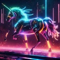 Neon light unicorn is a decorative lighting fixture that is shaped like a unicorn and emits a bright, colorful glow