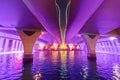 Neon lighting of artificial waterfall from the bridge over the Dubai Canal is a popular tourist place worth visiting Royalty Free Stock Photo