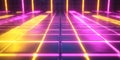 A neon lighting background featuring a grid of bright neon yellow and purple squares, creating a