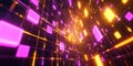 A neon lighting background featuring a grid of bright neon yellow and purple squares, creating a
