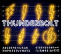 Big Neon set of lightning bolt. Glowing electric flash sign, thunderbolt electricity power icons. Vector lightning set Royalty Free Stock Photo