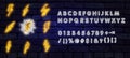 Big Neon set of lightning bolt. Glowing electric flash sign, thunderbolt electricity power icons. Vector lightning set Royalty Free Stock Photo