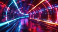 Neon lights accentuate the depth of a futuristic 3D digital tunnel in this abstract concept. 3d background abstract Royalty Free Stock Photo