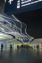 Neon Lights in Airport Corridor