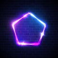 Neon lights background. Pentagon shape sign.