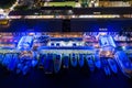 Neon lights Bayside Marketplace Miami night aerial photo Royalty Free Stock Photo