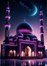 Neon lights beautiful mosque Royalty Free Stock Photo