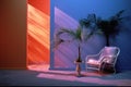 Tropical Vibes: Indoor Palm Tree in Retro-inspired 1980s Space. Generative AI