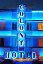 Neon Lights of the Colony Hotel, Miami Beach Royalty Free Stock Photo