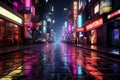 Neon lights create an electrifying atmosphere, casting a colorful glow in urban settings