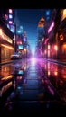 Neon lights create an electrifying atmosphere, casting a colorful glow in urban settings