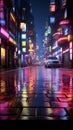 Neon lights create an electrifying atmosphere, casting a colorful glow in urban settings