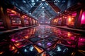 The neon lights of a Cyberpunk nightclub dance in the dark rythmic. Alien Light Distortion Glow paints the floor with electric