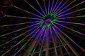Neon lights on Ferris wheel