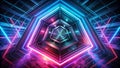 Neon Lights Illuminate a Futuristic Hexagonal Tunnel