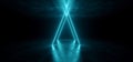 Neon Lights Sci Fi Futuristic  Triangle Shaped Vibrant Blue Glowing On Grunge Concrete Floor Ceiling Underground Garage Tunnel Royalty Free Stock Photo