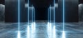 Neon Lights Sci Fi Glowing Blue Lasers Modern Futuristic Sci Fi Concrete Grunge Reflective Tiled Floor Columns Hallway Garage